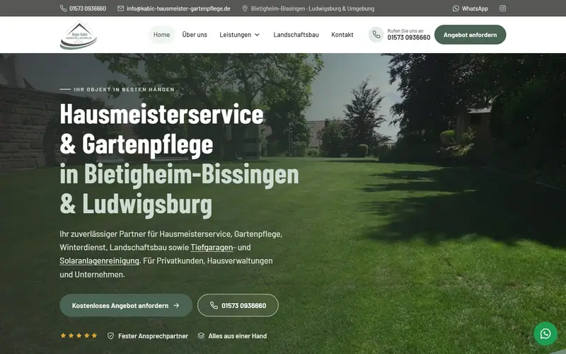 Website von Kabic Hausmeister & Gartenpflege – erstellt von Niktos Webdesign Ludwigsburg